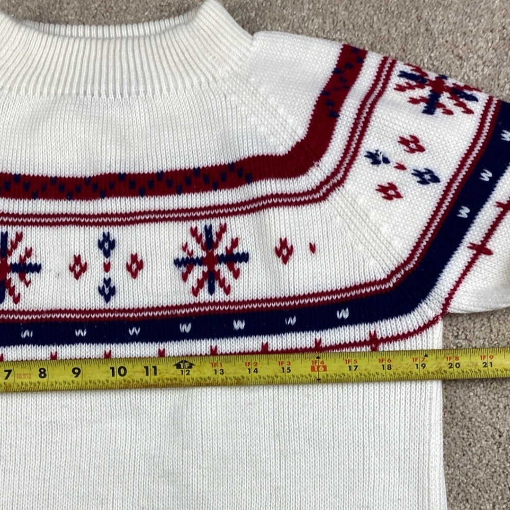 Vintage JCPenney Men White Nordic Snowflake Fair Isle Mock Neck Sweater Small - Picture 4 of 8